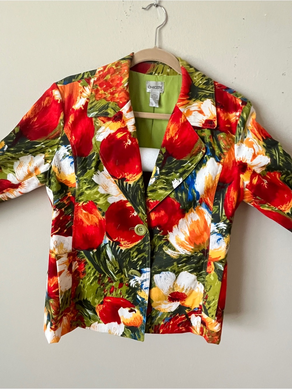 Chico's Vibrant Floral Blazer in Red, Green, White, Orange